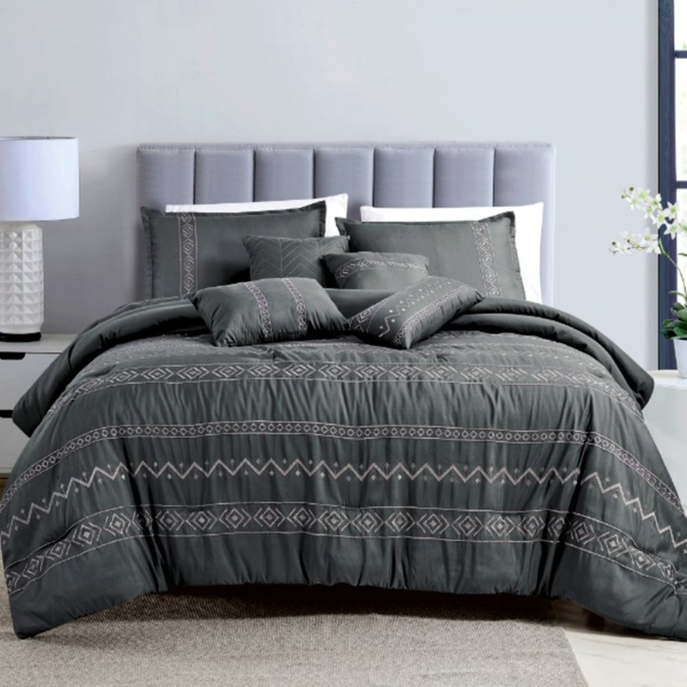 New Buffy 7PC Comforter Set King Queen Black